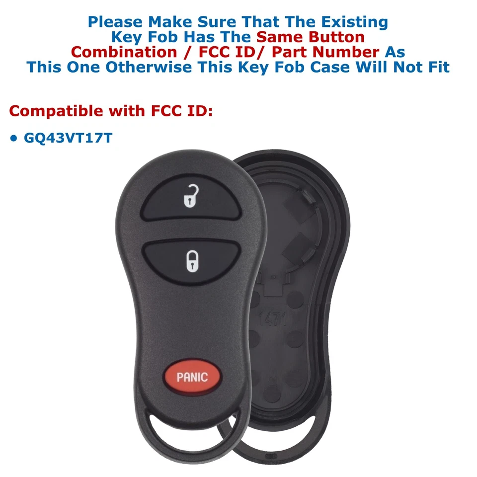 Nuevo estuche de 2 piezas para llavero cubierta remota para Chrysler Dodge Plymouth GQ43VT17T Foto 3 de 4