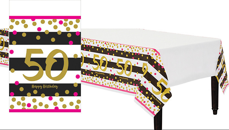 Pink and Gold 50th Birthday Table Cover ~ Adult Milestone Fiftieth Table-cover