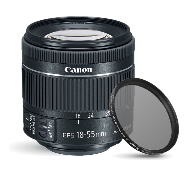 Canon EFS 1855mm f/45.6 IS STM Lens 1620C002 + UV Ultraviolet Filter