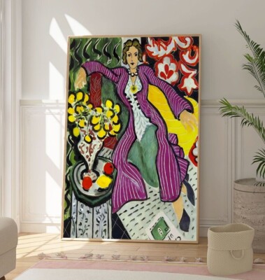 Matisse Frau im lila Mantel Druck, lebendige Galerie Wandkunst, Wohndeko Kunstwerk