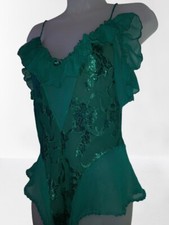 Vintage Shirley Of Hollywood Emerald Sheer Chiffon Teddy Snap Crotch Lingerie XL