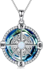 Compass Necklace for Women Sterling Silver Blue Crystal Pendant Jewelry Gifts