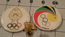 S1.13) Lot of 3 Vintage Olympic Games Moscow 1980 Misha Pin  and buttons Mockba
