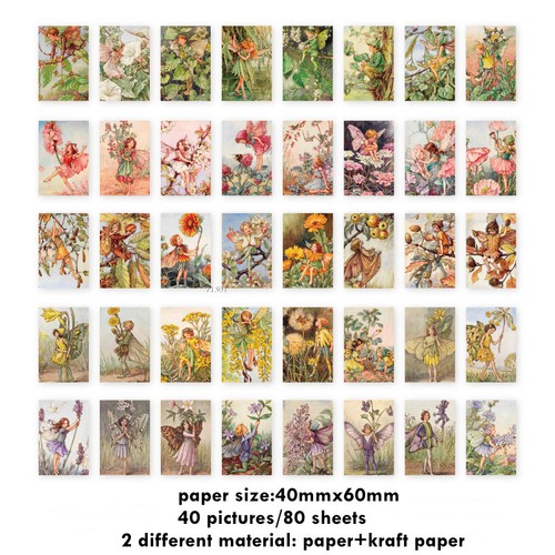 80 pegatinas de papel de hadas de flores vintage libros diarios basura libro de recortes - Imagen 8 de 16