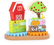 Tiere Bauernhof Steckspiel  aus Holz Motorik Spielzeug Kinder ab 1Jahr