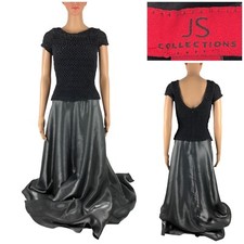 JS Collections Womens 6 Metallic Crinkle Top Formal Dress Maxi Gray Canada EUC