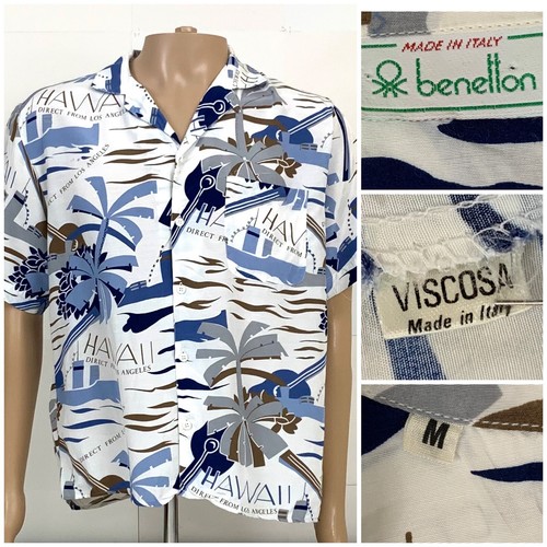 Benetton, VTG BENETTON MENS ALOHA HAWAIIAN BUTTON SHIRT VISCOSA MADE IN ITALY SIZE MEDIUM