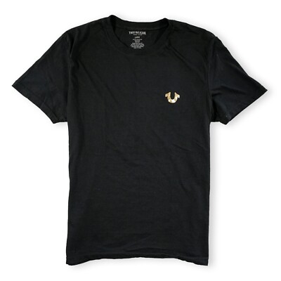 True Religion Women's T-Shirt Short Sleeve Gold Print Black Size