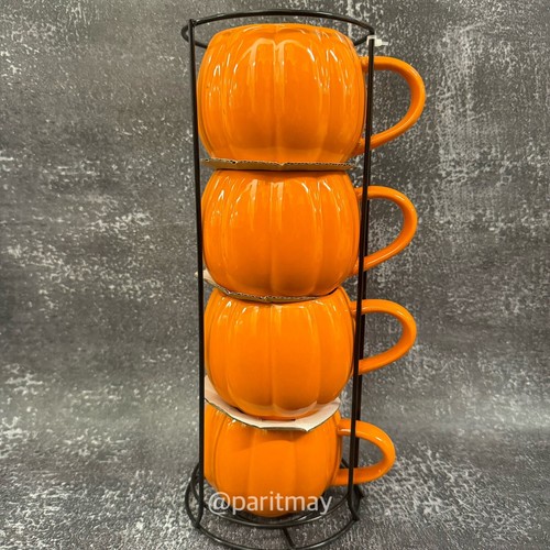 Halloween 2024 Stoneware Orange Pumpkin Stacking Mugs 13 oz. EACH (Set of 4) - Picture 2 of 7
