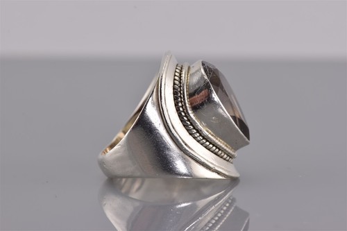 PTI Sterling Silver Pear Cut Smoky Quartz Statemet Band Ring 925 Sz: 4 - Picture 3 of 7