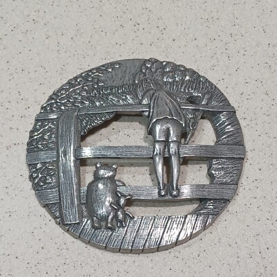 Vintage Winnie the Pooh Pewter Lid , Danforth Disney memorabilia. Pre-owned 