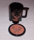 Frankoma Pottery DEER ELK Mug w/ Matching Coaster As Is