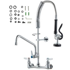Commercial Faucet with Pre-Rinse Sprayer, 25' Height, 8' Center, 12' Swing Spout