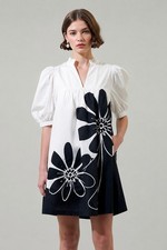 Sugarlips Julissa Floral Babydoll Dress White Black Puff Sleeve NWT Size L