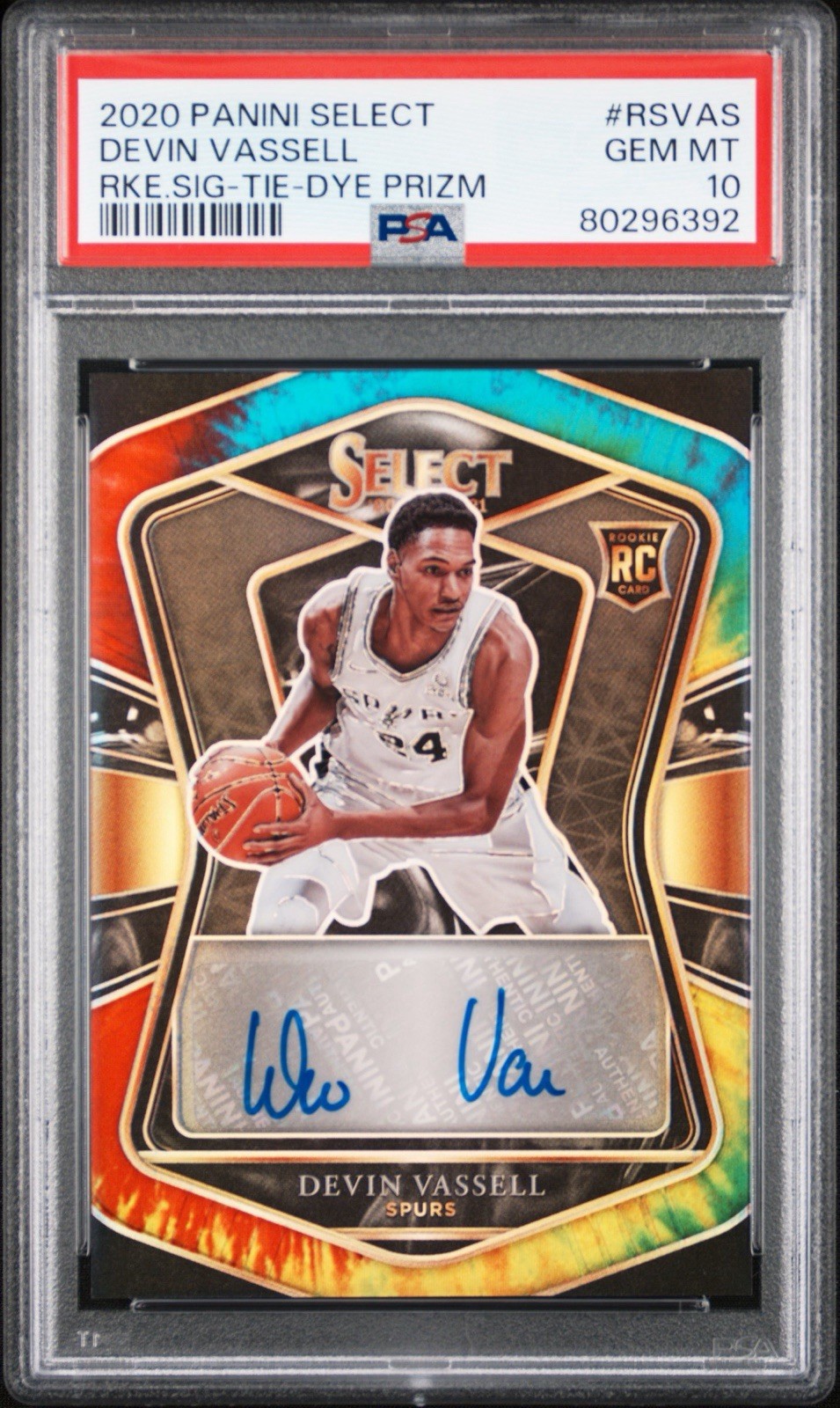 Devin Vassell 2020-21 Select Rookie Signature Auto Tie-Dye /25 Spurs RC PSA 10 view 1
