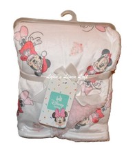 DISNEY MINNIE MOUSE Baby Blanket 30" X 40" Pink Santa Minnie Sherpa Bell Holiday