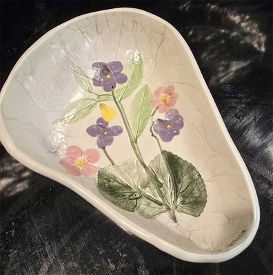 Dish Ceramic Handpainted Flowers Millbrook Kiln Catherine Believedu 1980s 7.5 in