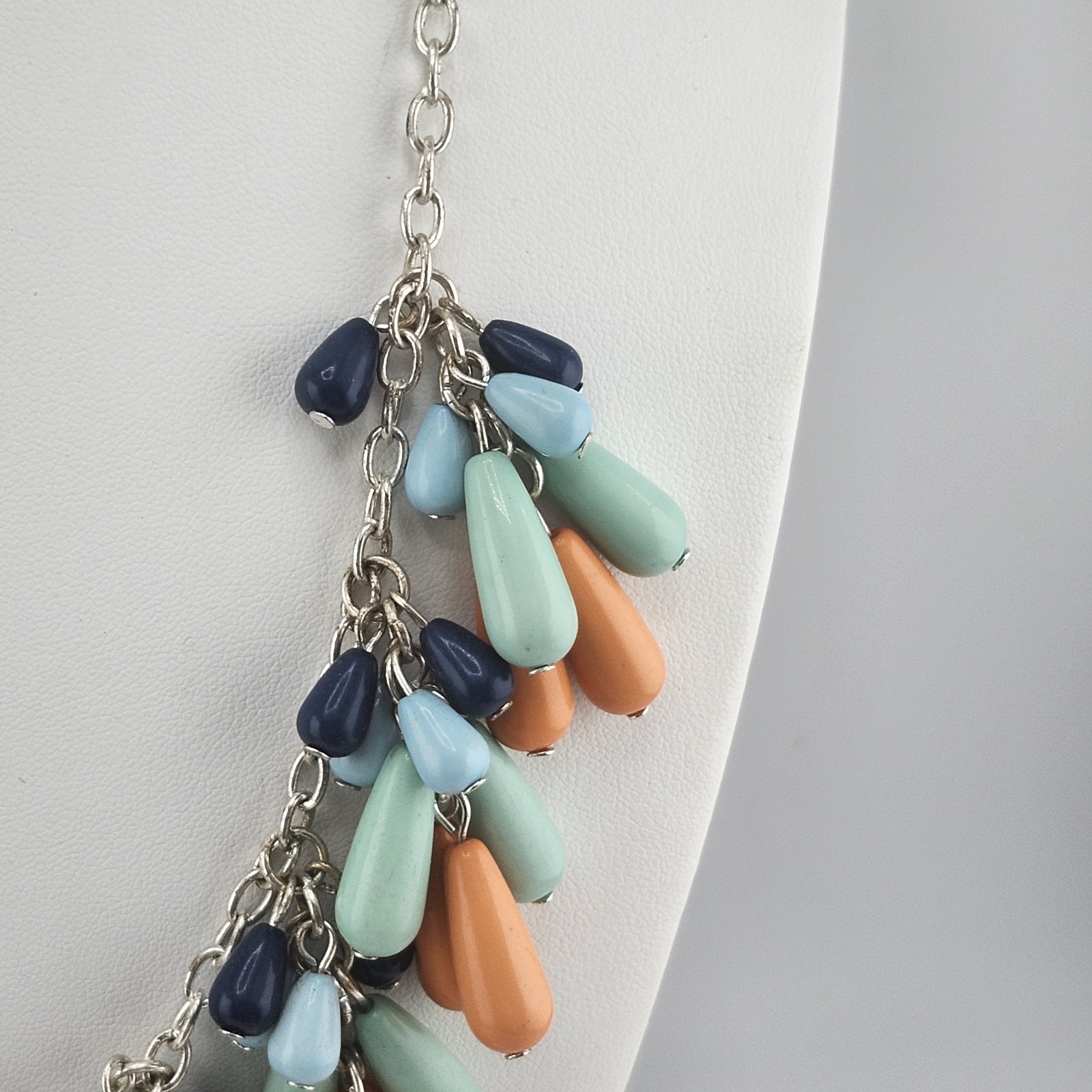 Blue Teal Orange Bead Dangle Statement Necklace - image 4