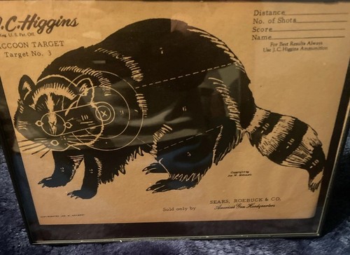 J.C. Higgins Raccoon Target Vintage Framed Target  No. 3 - Picture 1 of 7