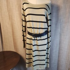Liv Striped Long Sleeve Sweater Dress XL Tan Black Elbow Patches Acrylic