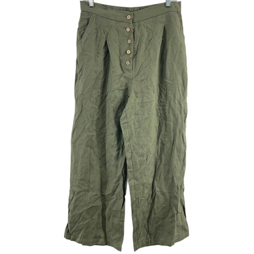 Grae Cove Army Green Linen Button-Up Wide Leg Pants Women's Large NWT