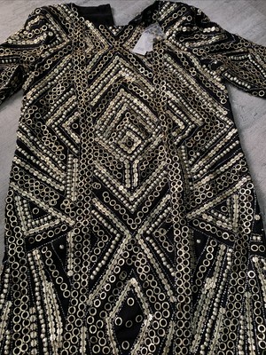 River Island Black And Gold Beaded Luxe Utility Dress Size Uk 12 | eBay UK