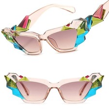 Luxury Classy Women Geometric Irregular Cat Eye Fashion Pink Sunglasses