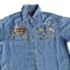 Vintage Noah's Ark embroidered denim Button down -XL/18