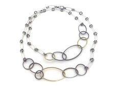 David Yurman Silver 18k Yellow Gold 7mm Cable Mobile Link Chain Necklace 36 inch