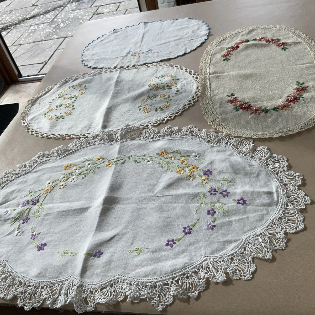 lace dressing table mats uk Doily Boutique Table Runner or Dresser Scarf in Bleached White European Lace and Fabric Handmade Size 60 x 14 inches
