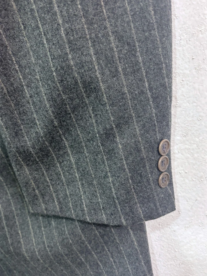 vtg 90s Todays Man 46R 36x32 Pant Suit Marzotto Flannel Wool Chalk Stripe Italy - Image 3 of 4