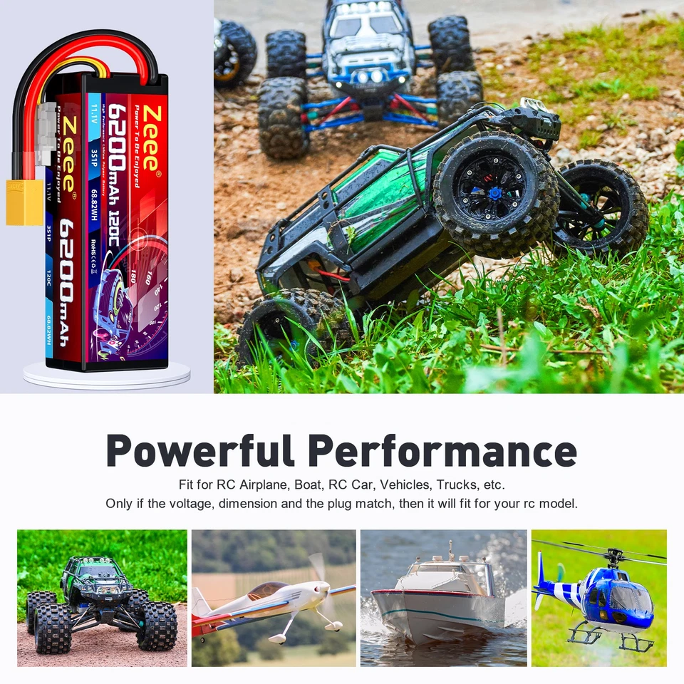 2x Zeee 3S 11.1V 6200mAh 120C XT90 Lipo Akku für RC Auto Tank Flugzeug LKW Heli - Bild 4 von 4