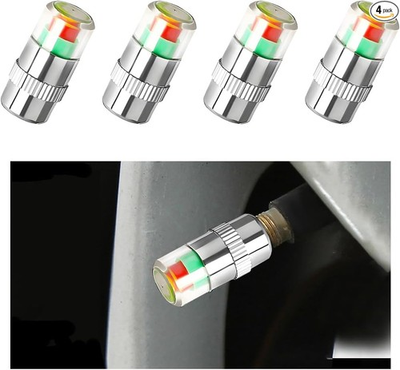 #ad 4 PCS Tre Pressure Monitor Valve Caps 3 Color Eye Alert Tire Pressure Monitor $10.99