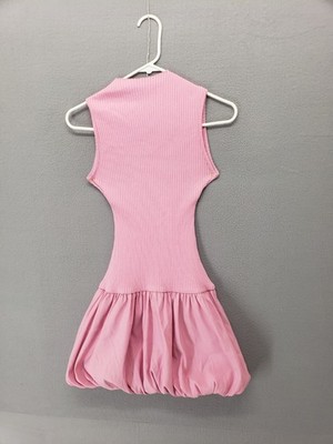 ZARA Women Dress S Pink Sleeveless Ribbed Draped Balloon Bubble Mini Sexy  Casual | eBay