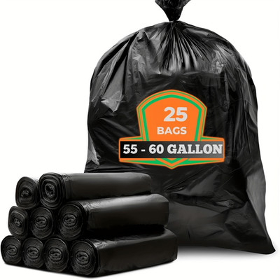 65 Gallon Trash Bags | Heavy Duty Garbage | 25 pcs