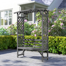 Grey Wooden Garden Arbour with Seat | Wood Pergola Arch Bench & Trellis Roof