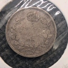 1912 Canada Silver 5 Cents Silver Coin