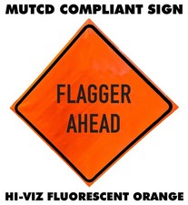 36" & 48" Flagger Ahead Orange Vinyl MUTCD Roll-Up Traffic Safety Sign