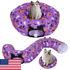 Tidjani Tunnel pour Chat Halloween avec Lit Donut, Pliable, Motif Citrouille/Araignée