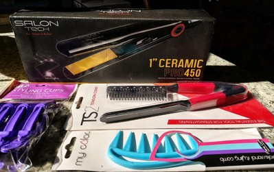 NIB Salon Tech Ceramic Pro 450 Flat Iron + Tension Comb + Styling Comb + 4 Clips