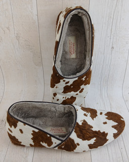 Draper of Glastonbury Sebastian Men's Sheepskin slippers cow print UK Size 10