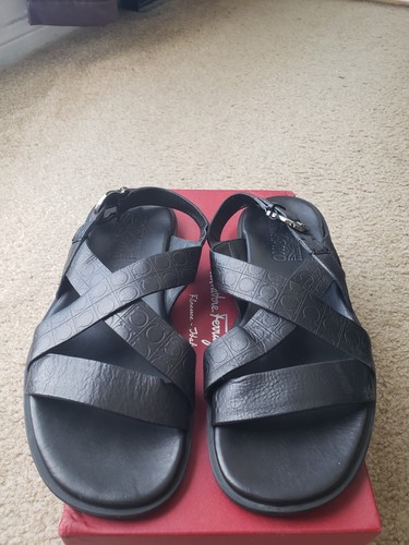 RARE SALVATORE FERRAGAMO Sandals Gancini Black Leather Slings Men 8 UK/9 US $990 - Picture 13 of 23