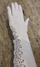 Vintage Womens Size L XL 7 Off-White Stretch Formal 13" Long Gloves Lace Wedding