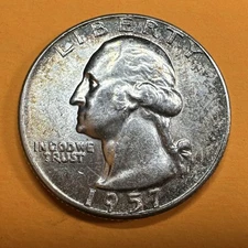 1957 25C Washington Quarter BU Beautiful Toning Silver Quarter Free Shipping