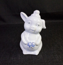 Vintage Light Pale Blue Ceramic Piggy Bank Mom Pig Baby Pigs With Plastic Plug