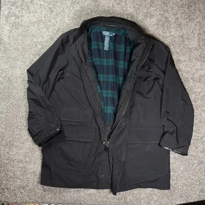 Polo Ralph Lauren Mens Coat Barn Jacket Hunting Vest Black L Flannel Courdoroy