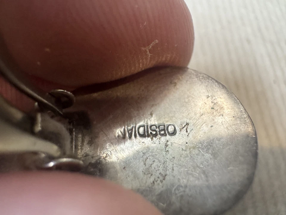 Vintage marked OBSIDIAN  Silver  tone Clip On Earrings - Image 2 of 4