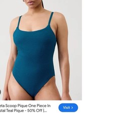 Athleta Scoop Pique One Piece Swimsuit Coastal Teal Blue Textured Large