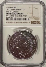 Unique Off-Metal Great Britain 2023 5 Pound 2oz on 2 Pound 1oz Planchet NGC MS68