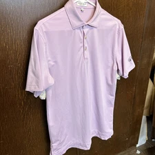 Peter Millar Summer Comfort Polo Shirt Mens Small White Pink Striped 1/4 Button